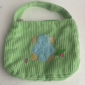 Vintage 1990s Goffa purse elephant handbag flowers zipper corduroy green girls